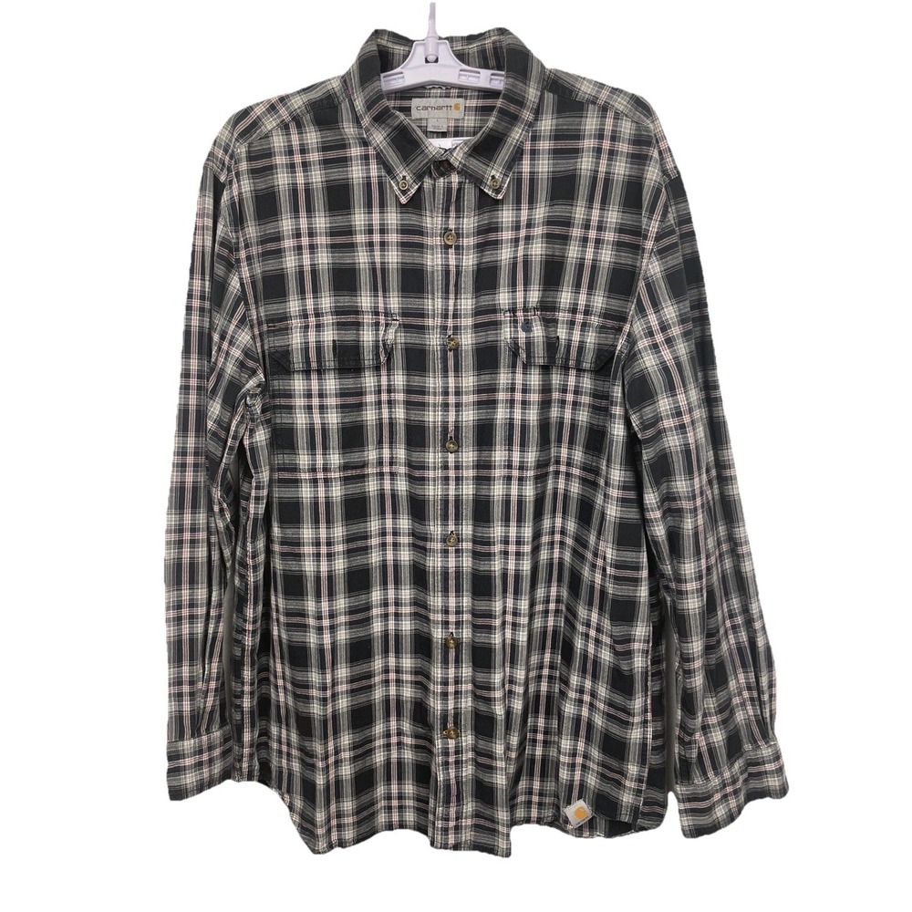 Carhartt Long Sleeve‎ Shirt Mens Large Blue Plaid Relaxed Fit
